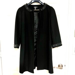 DKNY Vintage Black Beaded Collar & Cuff Wool Opera Coat Dress Size 12